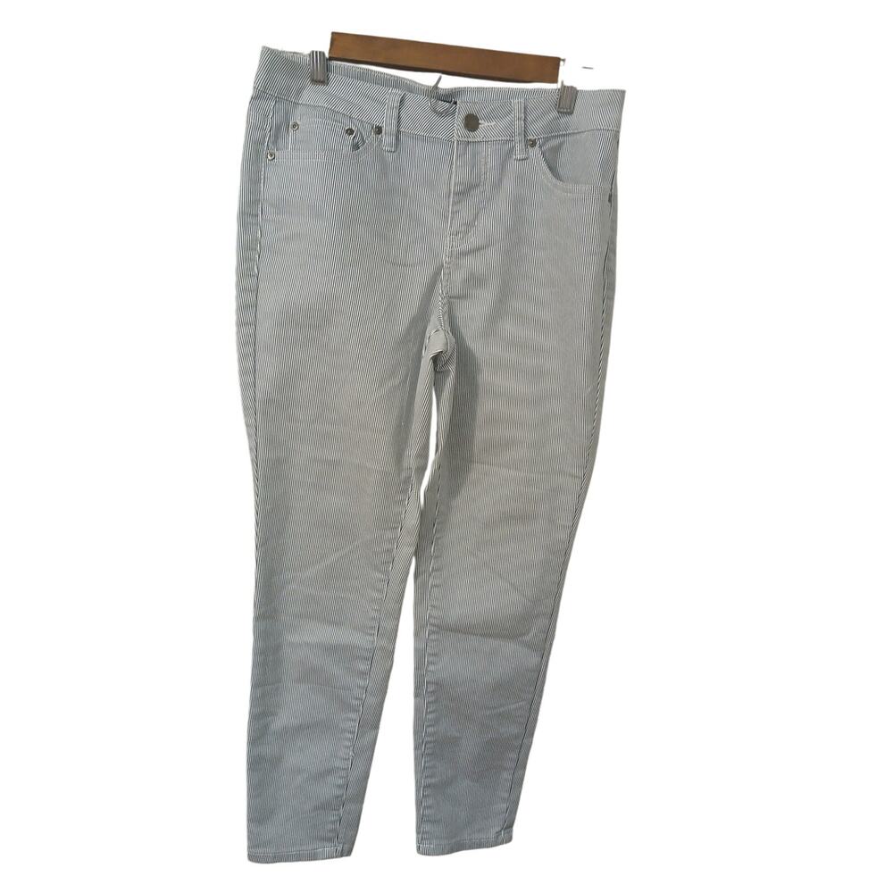 Needle & Cloth Blue & White Stripes Denim Pockets Skinny Ankle 10P